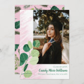 Groen botanisch elegant roze Afstuderen Kaart (Voorkant / Achterkant)