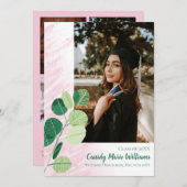 Groen botanisch elegant roze Afstuderen Kaart (Voorkant / Achterkant)