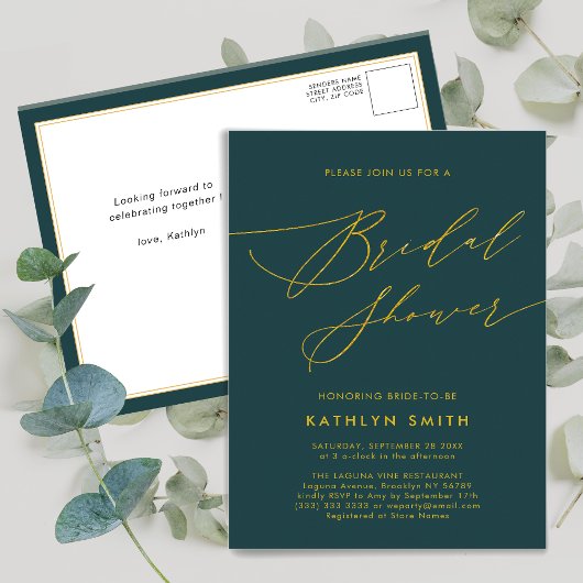 Groen Botanisch Elegant Script-Vrijgezellenfeest Uitnodiging Briefkaart