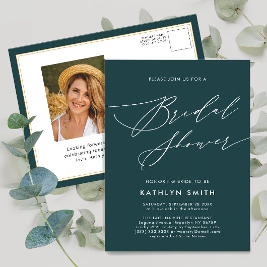 Groen Botanisch Elegant Script-Vrijgezellenfeest Uitnodiging Briefkaart