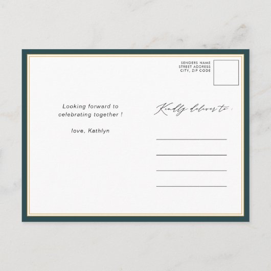 Groen Botanisch Elegant Script-Vrijgezellenfeest Uitnodiging Briefkaart (Achterkant)