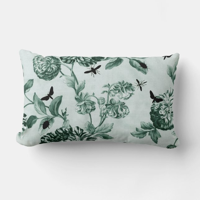  groen botanisch en bugs II Floral Toile Kussen (Voorkant)