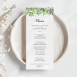 Groen Botanisch Foliage Kalligrafie Diner Menu<br><div class="desc">Deze groene botanische gebladerte kalligrafie diner menukaart is perfect voor een eenvoudige bruiloft. Dit prachtige waterverf ontwerp is voorzien van botanisch groen gebladerte. Dit menu kan worden gebruikt voor een huwelijksreceptie,  repetitiediner,  vrijgezellenfeest of een evenement.</div>