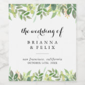 Groen Botanisch gebladerte Bruiloft Wijn Labels Wijn Etiket (Enkel label)