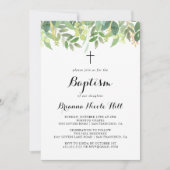 Groen Botanisch gebladerte Kalligrafie Doop Kaart (Voorkant)