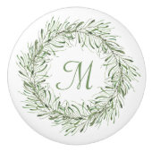 Groen botanisch leder, schaars monogram keramische knop (Voorkant)