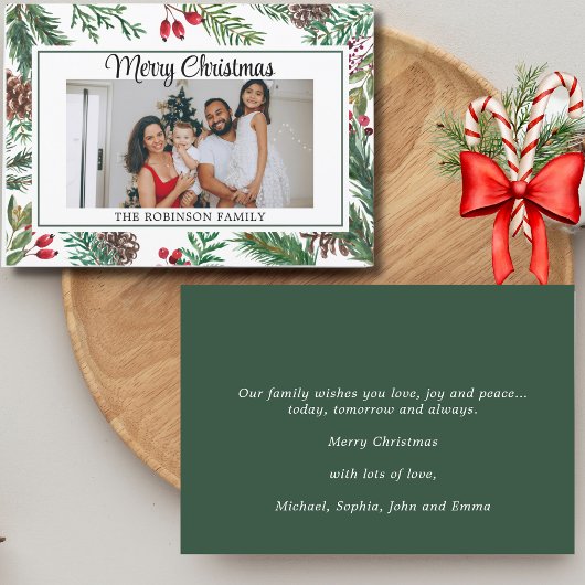 Groen Botanisch Lijst Vrolijk Kerstfeest Feestdagenkaart