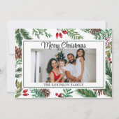 Groen Botanisch Lijst Vrolijk Kerstfeest Feestdagenkaart (Voorkant)