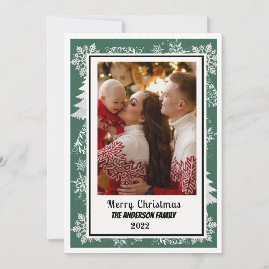 Groen Botanisch Lijst Vrolijk kerstkaartje Feestdagenkaart (Voorkant)