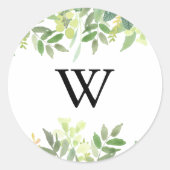 Groen Botanisch Monogram Bruiloft Envelop Afdichti Ronde Sticker (Voorkant)