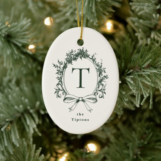  groen botanisch monogram keramisch ornament (Boom)