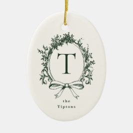 groen botanisch monogram keramisch ornament