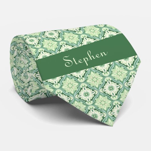 Groen Botanisch Monogram Stropdas (Opgerold)