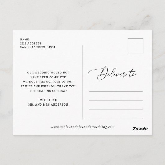 Groen botanisch script foto bruiloft dank u briefkaart (Achterkant)