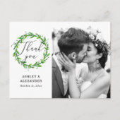 Groen botanisch script foto bruiloft dank u briefkaart (Voorkant)