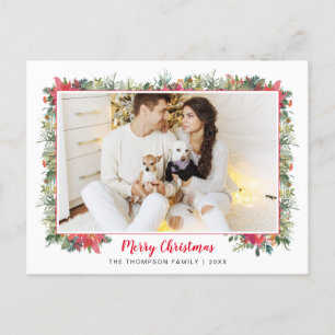 Groen Botanisch Script Foto Kerstmis Feestdagenkaart
