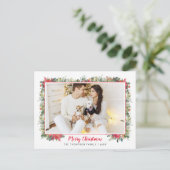 Groen Botanisch Script Foto Kerstmis Feestdagenkaart (Staand voorkant)