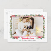 Groen Botanisch Script Foto Kerstmis Feestdagenkaart (Voorkant / Achterkant)