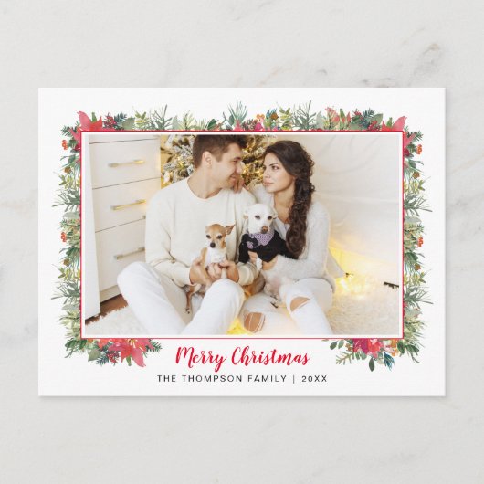 Groen Botanisch Script Foto Kerstmis Feestdagenkaart (Voorkant)