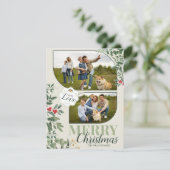 Groen Botanisch Vrolijk Kerstfeest 2 Familie Foto Feestdagenkaart (Staand voorkant)