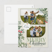 Groen Botanisch Vrolijk Kerstfeest 2 Familie Foto Feestdagenkaart (Voorkant / Achterkant)