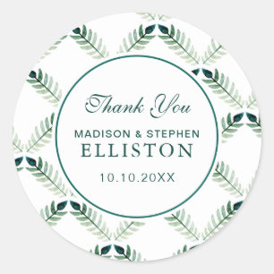 Groen Botanisch Waterverf Patroon   Dank u Ronde Sticker