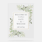 Groen Botanische bruiloft Welkom Acryl Bord (Voorkant)