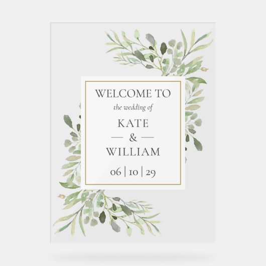Groen Botanische bruiloft Welkom Acryl Bord (Voorkant)