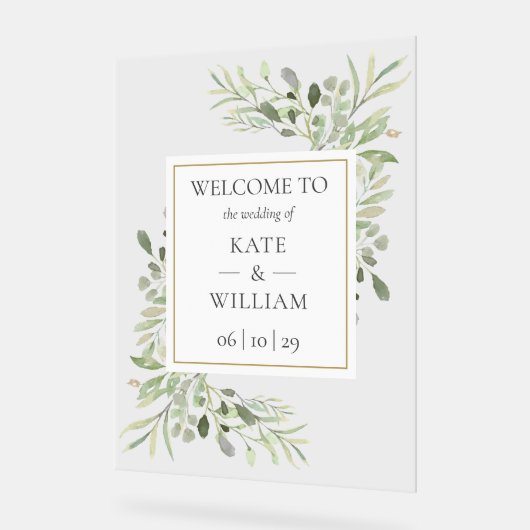 Groen Botanische bruiloft Welkom Acryl Bord (Hoek)