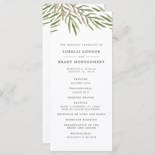 groen | Botanische dubbelzijdige bruiloft programm Programmakaart (Voorkant / Achterkant)