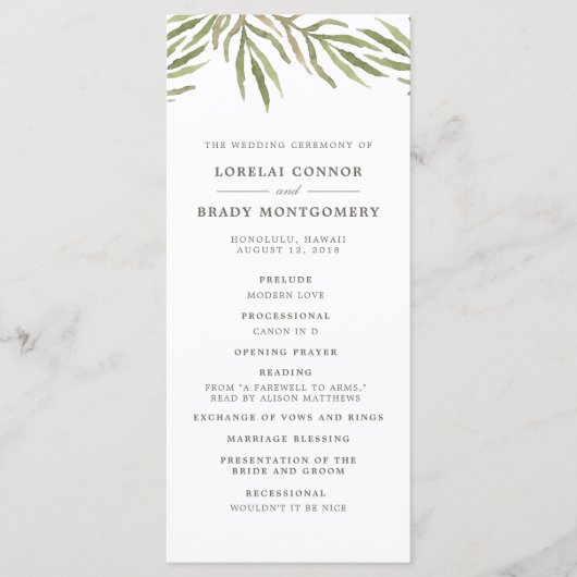 groen | Botanische dubbelzijdige bruiloft programm Programmakaart (Voorkant)