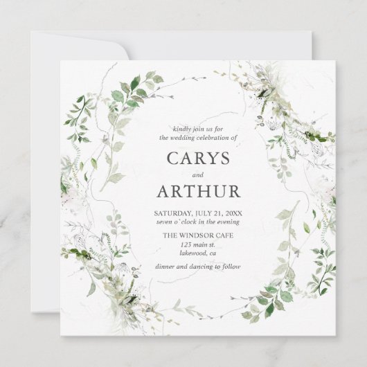 Groen Botanische Elegante Bruiloft Kaart (Voorkant)