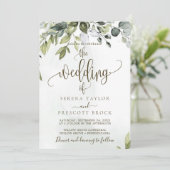 Groen Botanische Kalligrafie Bruiloft Kaart (Staand voorkant)
