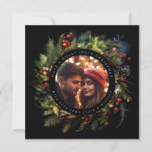 Groen Botanische kerst foto zwart vierkant Feestdagenkaart (Voorkant)