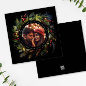 Groen Botanische kerst foto zwart vierkant Feestdagenkaart