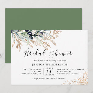 Groen Botanische Olijf, Goud Vrijgezellenfeest Kaart