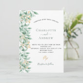 Groen botanische salie groen goud bruiloft kaart (Staand voorkant)