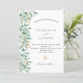 Groen botanische salie groen goud bruiloft kaart (Staand voorkant)