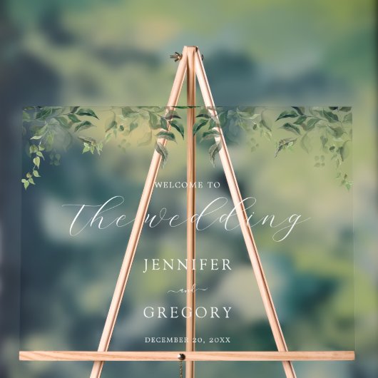 Groen Botanische Waterverf Bruiloft Welkom Acryl Bord (Neutraal)