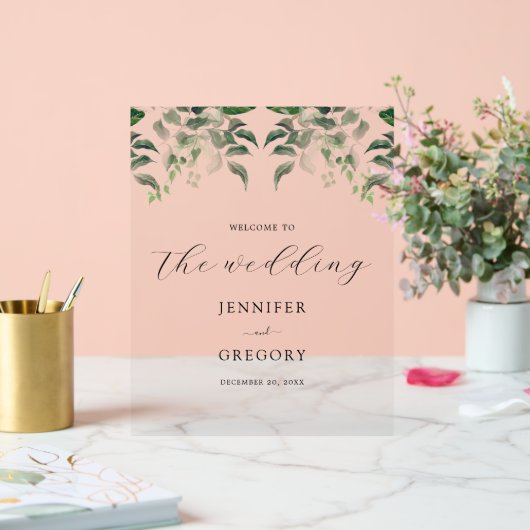 Groen Botanische Waterverf Bruiloft Welkom Acryl Bord (Huwelijk)