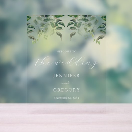 Groen Botanische Waterverf Bruiloft Welkom Acryl Bord (Neutraal)