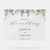 Groen Botanische Waterverf Bruiloft Welkom Acryl Bord (Voorkant)
