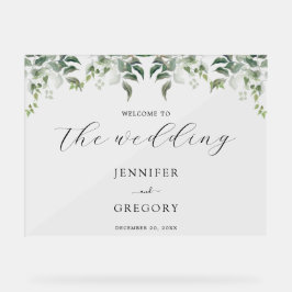 Groen Botanische Waterverf Bruiloft Welkom Acryl Bord
