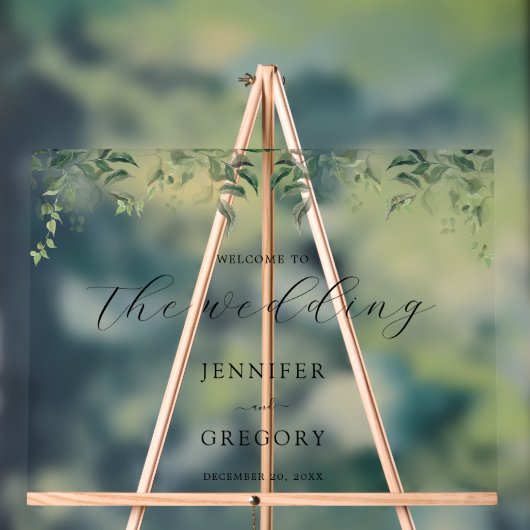 Groen Botanische Waterverf Bruiloft Welkom Acryl Bord (Neutraal)