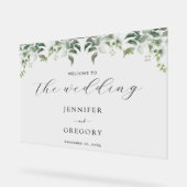 Groen Botanische Waterverf Bruiloft Welkom Acryl Bord (Hoek)
