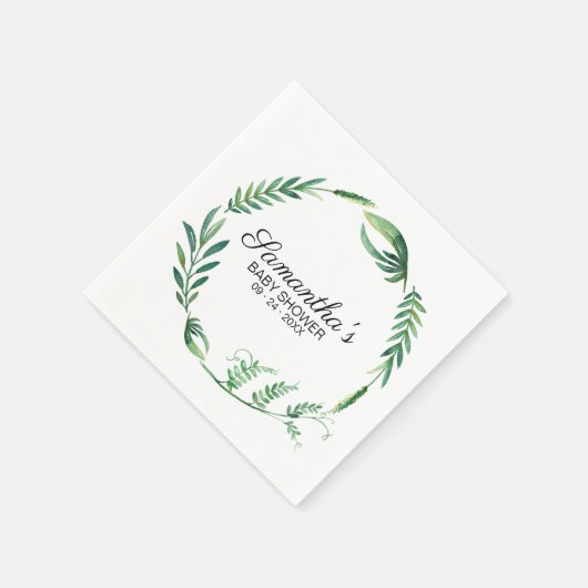 Groen Botanische Waterverf Krans Baby shower Servet (Hoek)