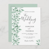 Groen botanische witte groene bruiloft uitnodiging (Voorkant / Achterkant)