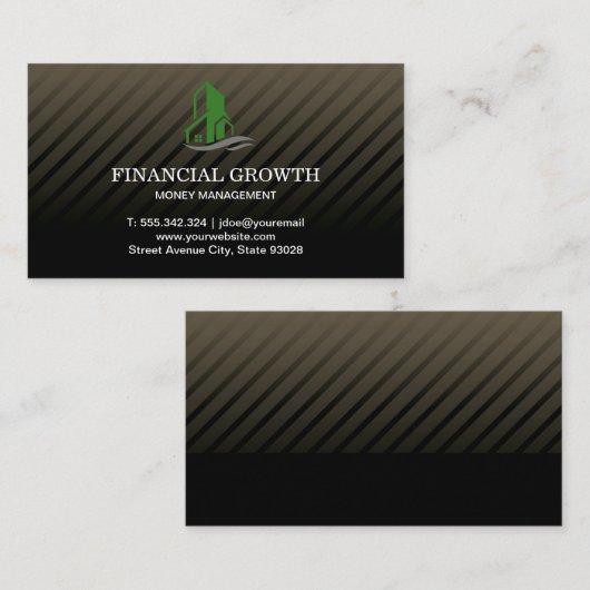 Groen bouwpictogram Professioneel zwart Modern Visitekaartje (Voorkant / Achterkant)