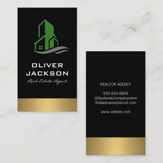 Groen bouwpictogram Real Estate Lux Gold Trim Visitekaartje (Voorkant / Achterkant)