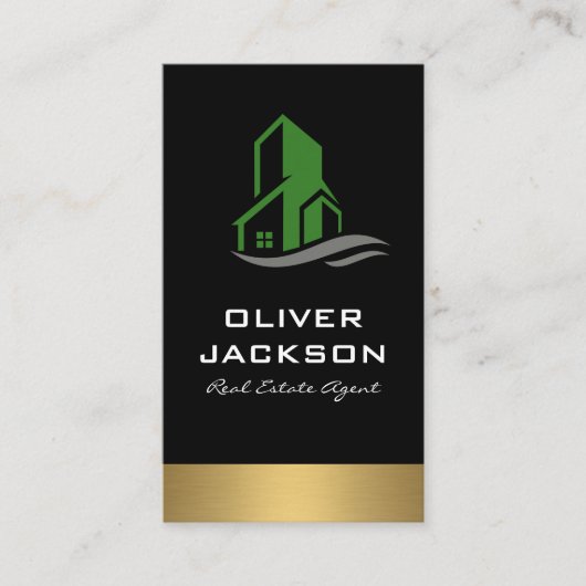 Groen bouwpictogram Real Estate Lux Gold Trim Visitekaartje (Voorkant)